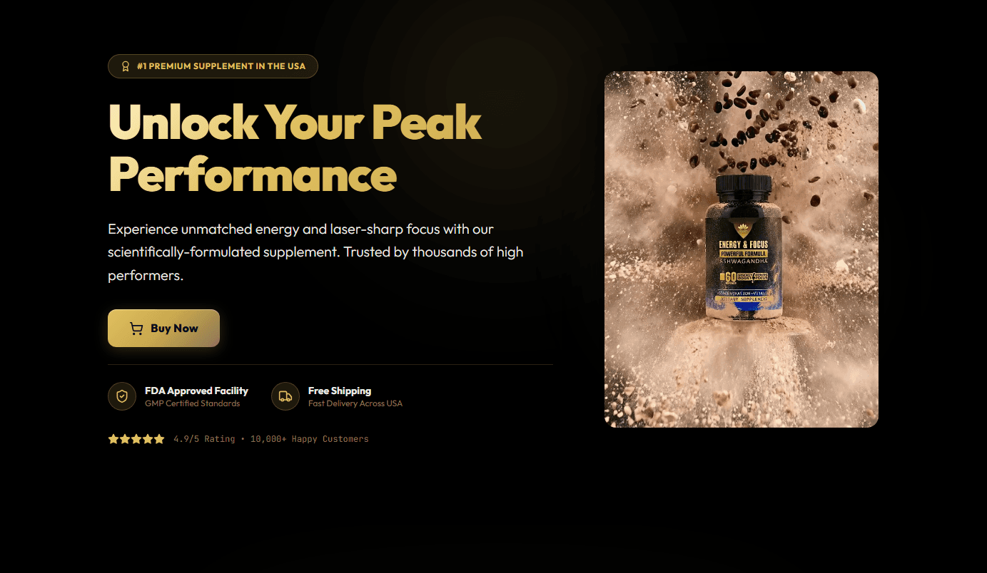 Energy & Focus - Landing Page para oferta do produto encapsulado no mercado americano